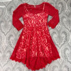 Womens Free People Red Lace Dress